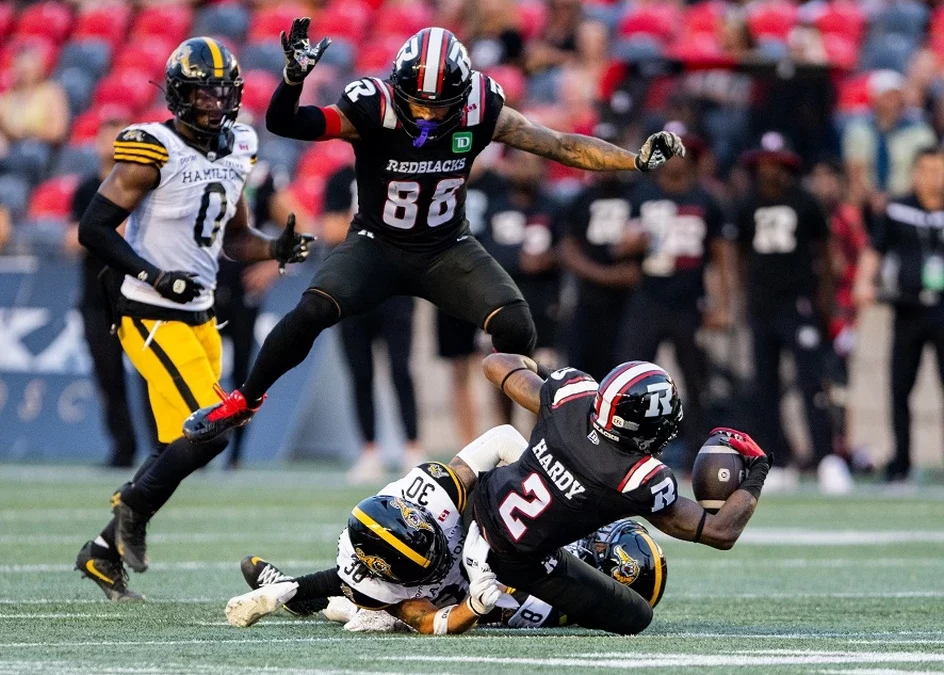 CFL roundup: DaShaun Amos, Hamilton beat Justin Hardy, Ottawa again for fourth straight